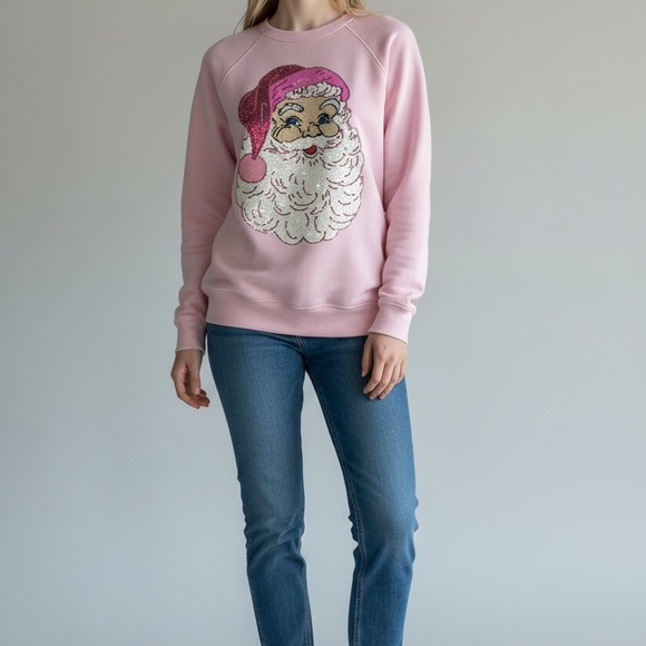 Bella Canvas Sweaters - Bella Canvas Light Pink Santa Sweatshirt